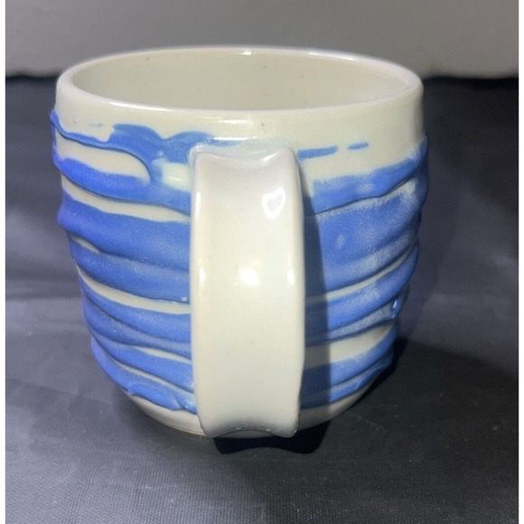 Hand‎ Thrown Pottery Mug w/ Ripple Design Shades Of Blue And Gray - Picture 2 of 9